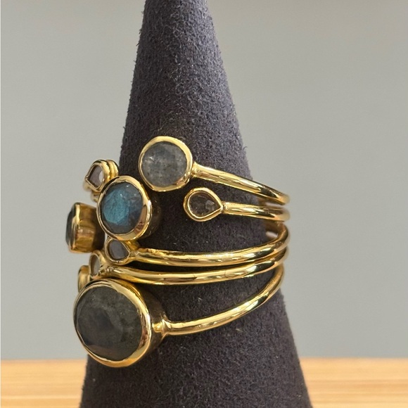 Gold plated sterling silver, diamond chips and labradorite ring - Picture 2 of 4